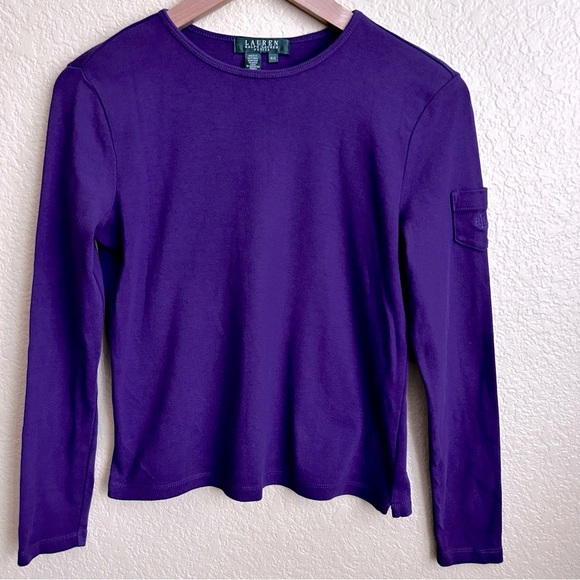 Lauren Ralph Lauren Petite Long Sleeve Purple Crewneck Tee - Picture 1 of 7